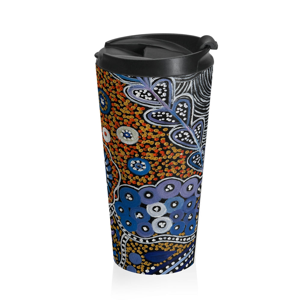 Floral Dot Pattern Stainless Steel Travel Mug — Boho Indigo Aboriginal-Inspired Design