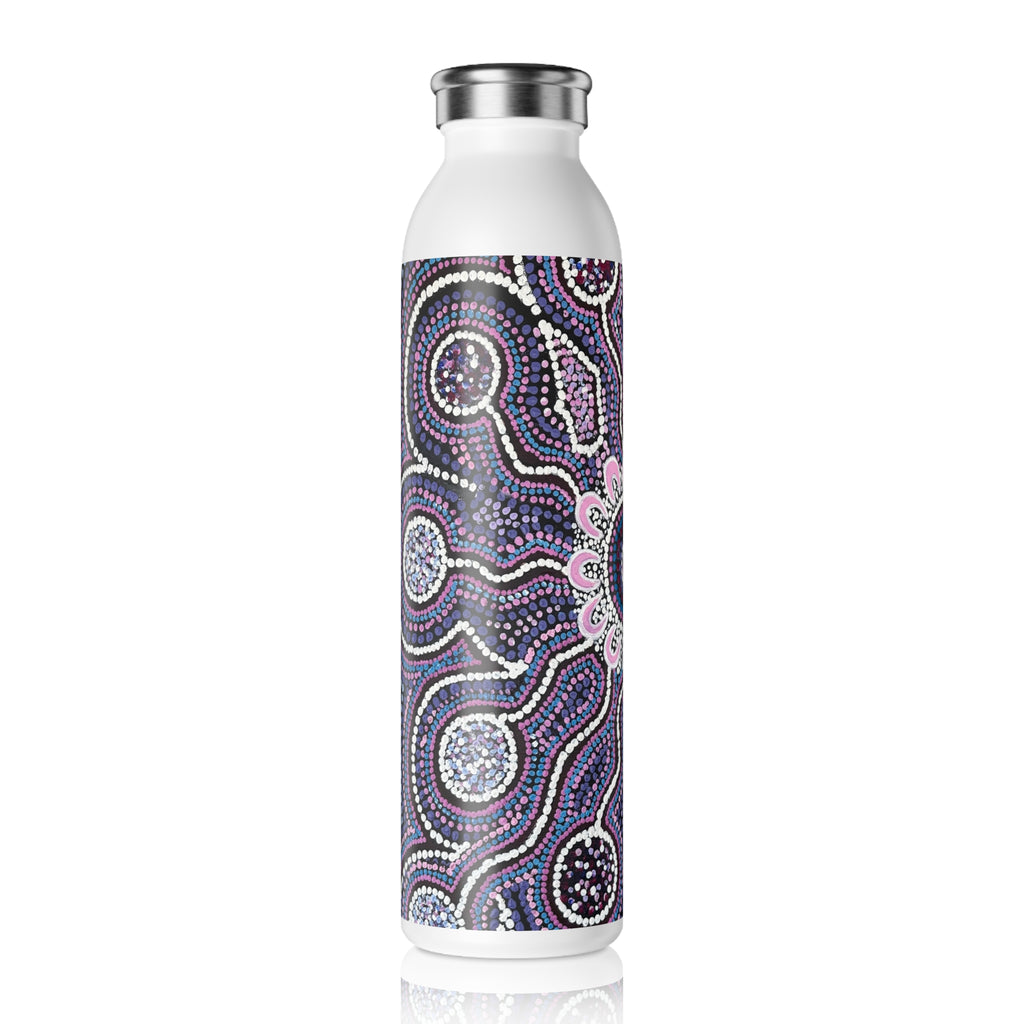 Slim Water Bottle — Purple Aboriginal Dot Art Pattern Stainless Steel Bottle