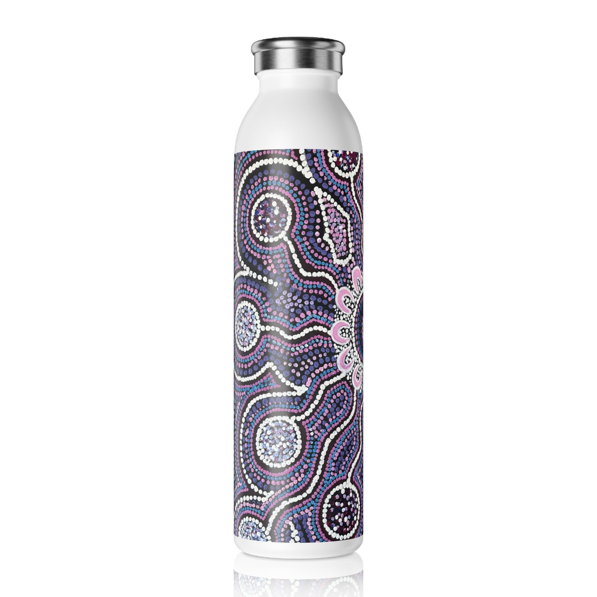 Slim Water Bottle — Purple Aboriginal Dot Art Pattern Stainless Steel Bottle