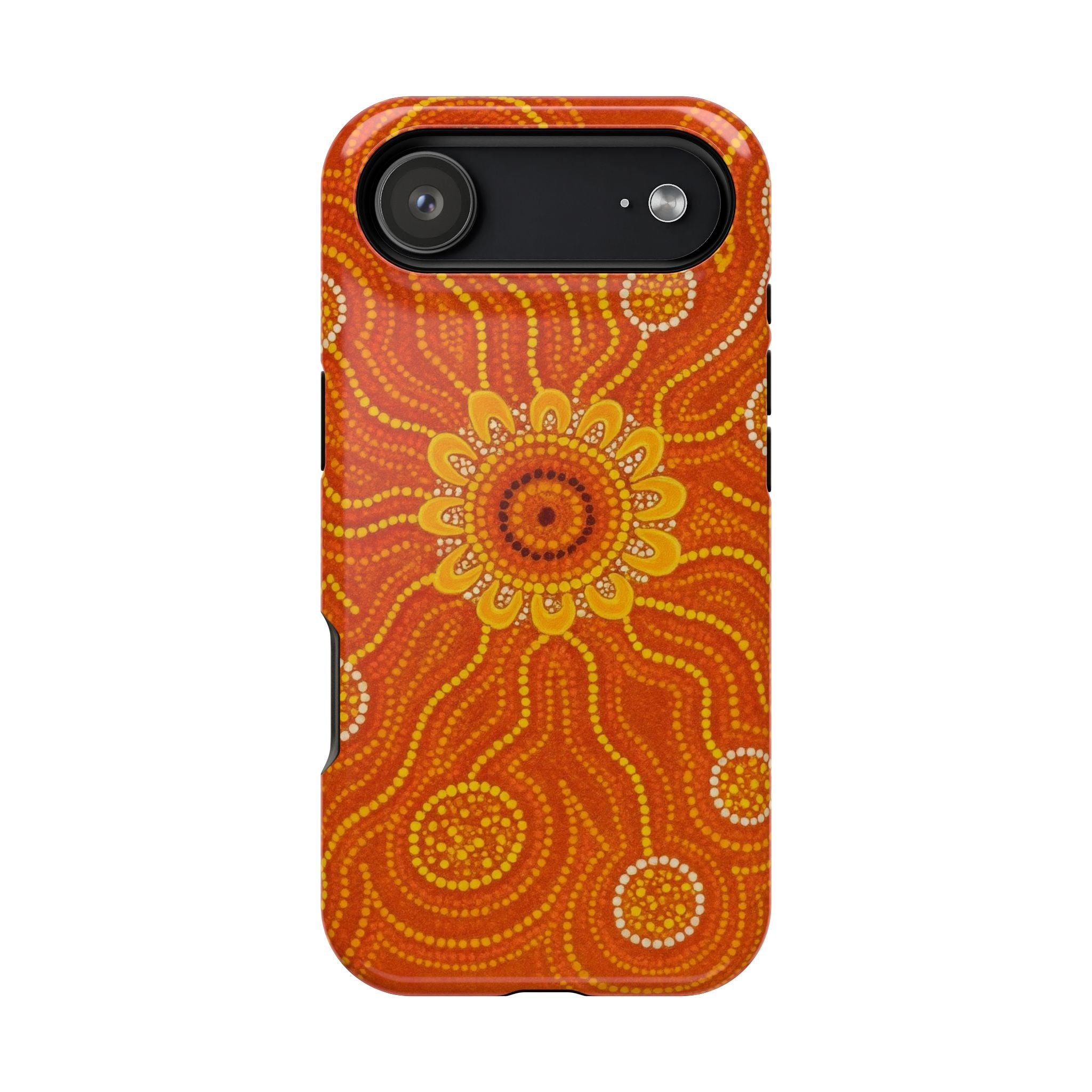 Magnetic Impact-Resistant Phone Case — Orange Aboriginal Dot Art Sunburst