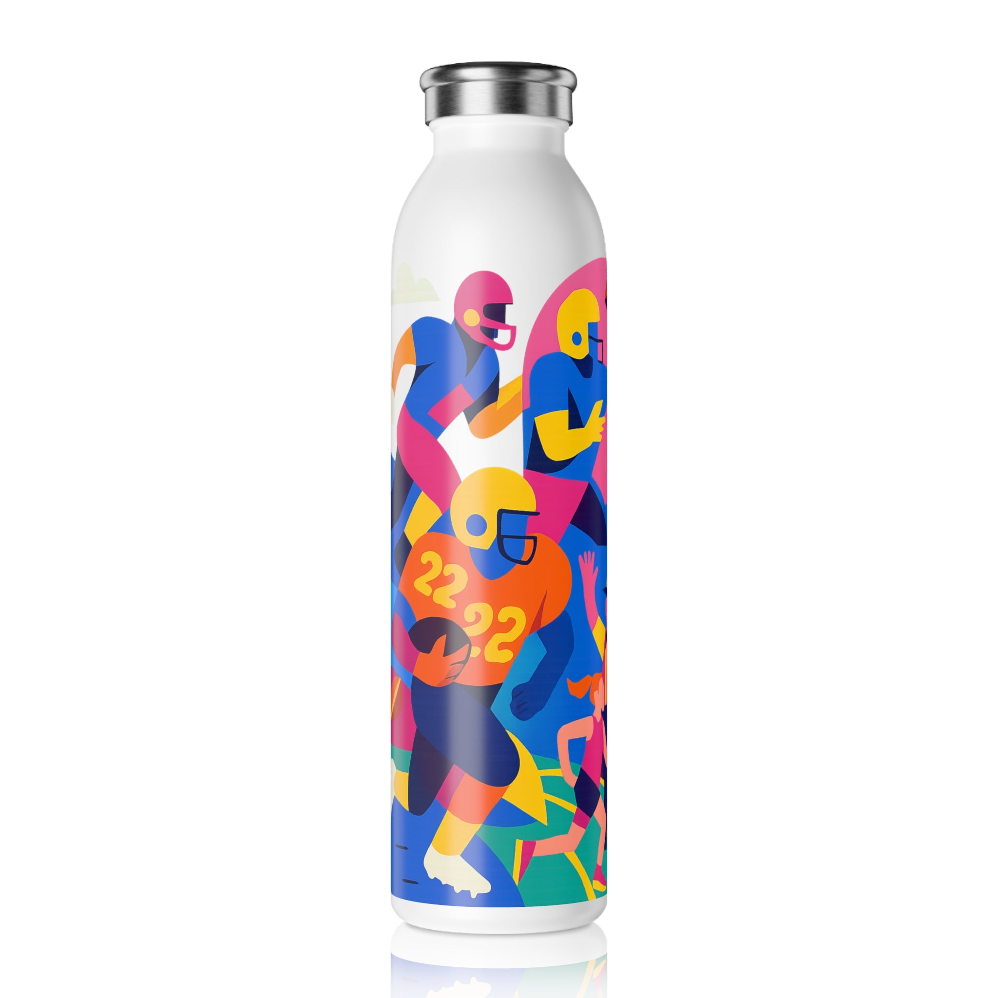 All American Slim Water Bottle — Colorful Sports Collage Stainless Steel Bottle