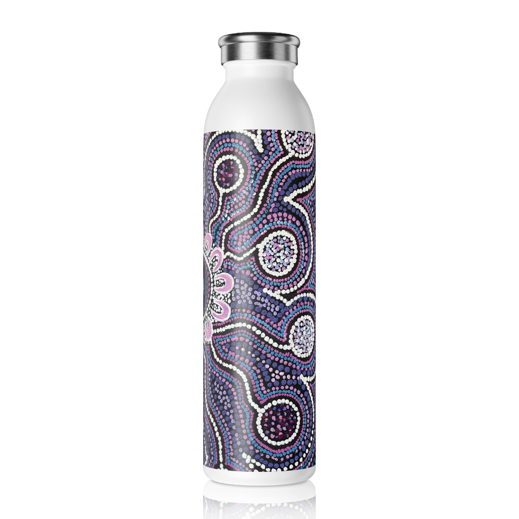 Slim Water Bottle — Purple Aboriginal Dot Art Pattern Stainless Steel Bottle