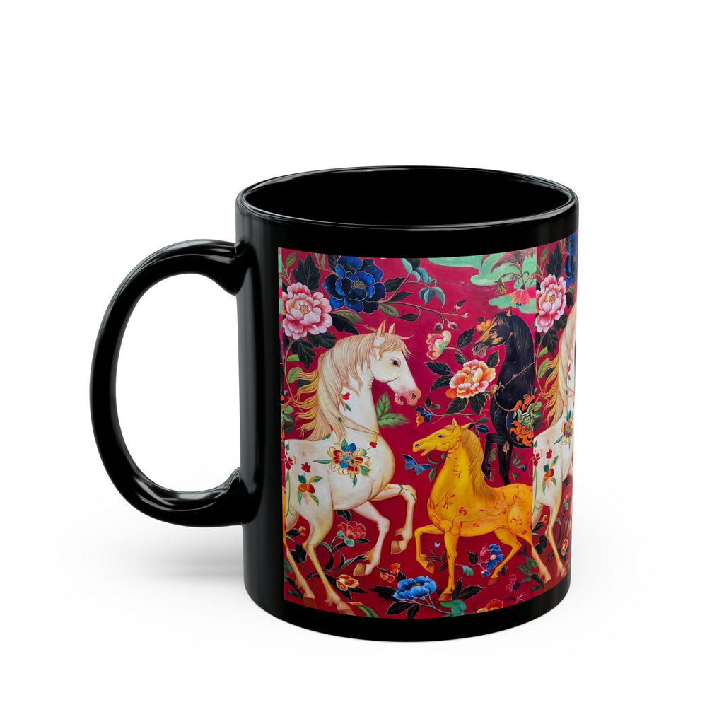 Magical Floral Horses Black Coffee Mug (11oz, 15oz)