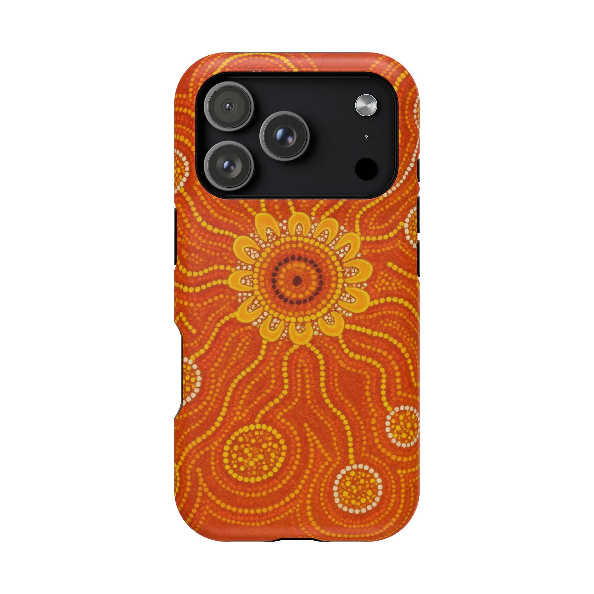 Magnetic Impact-Resistant Phone Case — Orange Aboriginal Dot Art Sunburst