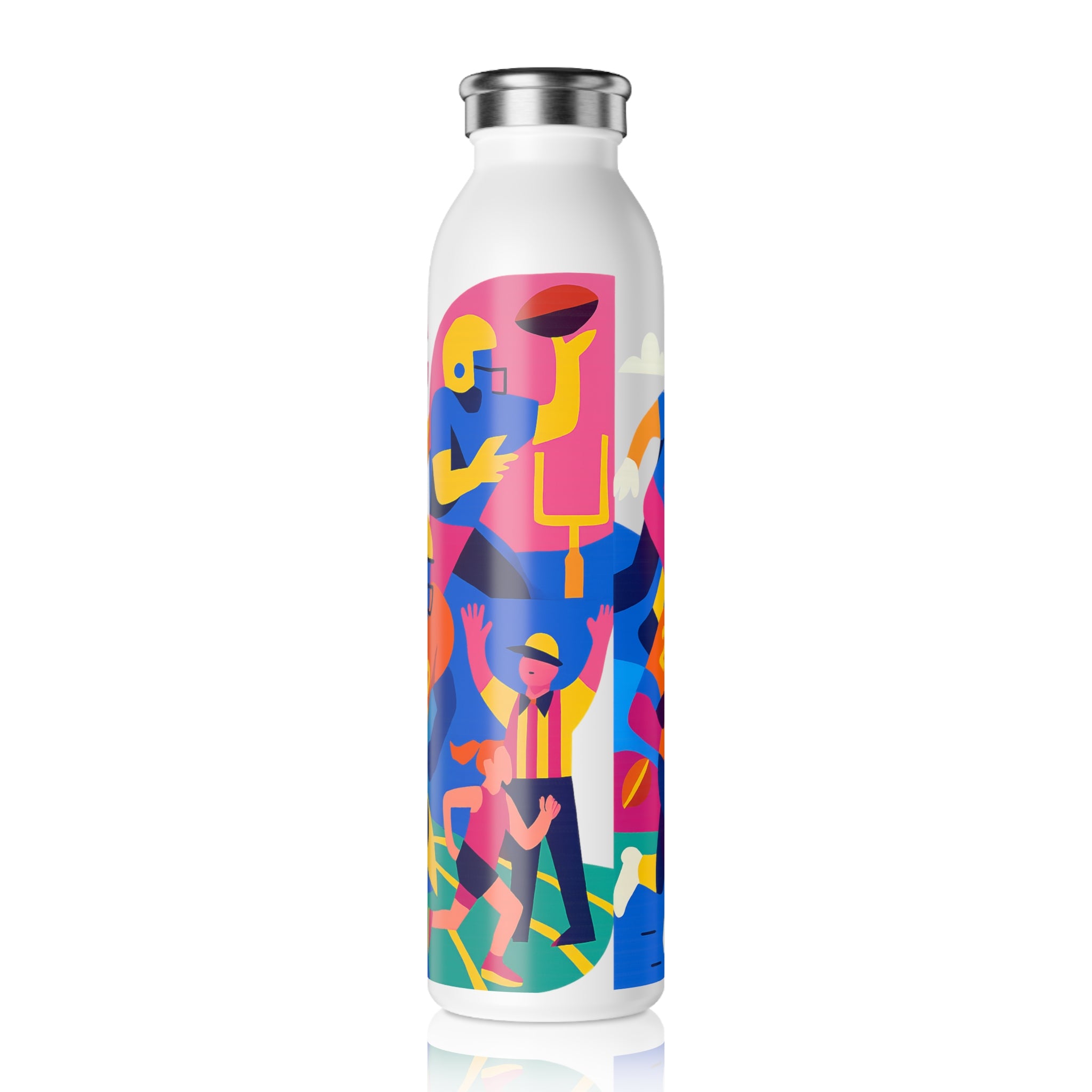 All American Slim Water Bottle — Colorful Sports Collage Stainless Steel Bottle