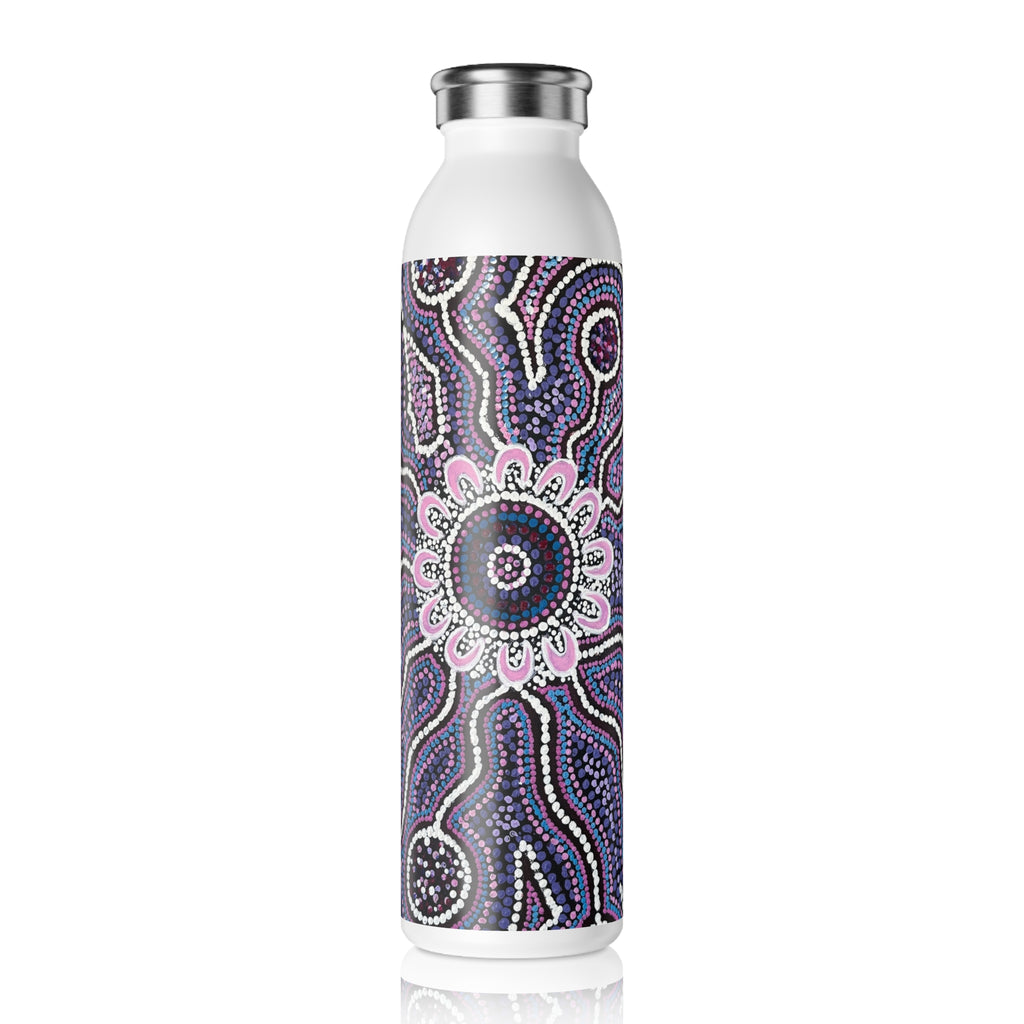Slim Water Bottle — Purple Aboriginal Dot Art Pattern Stainless Steel Bottle