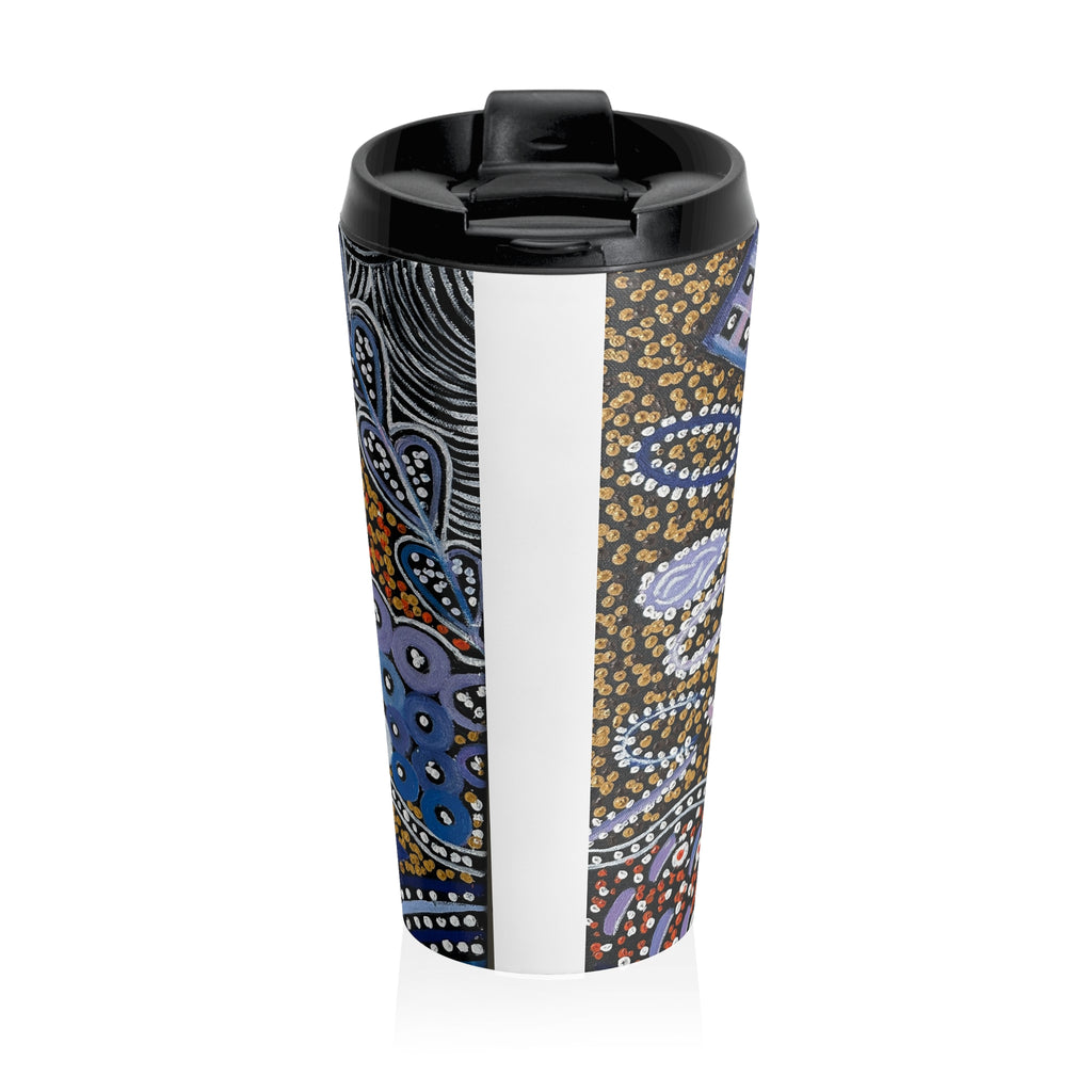 Floral Dot Pattern Stainless Steel Travel Mug — Boho Indigo Aboriginal-Inspired Design