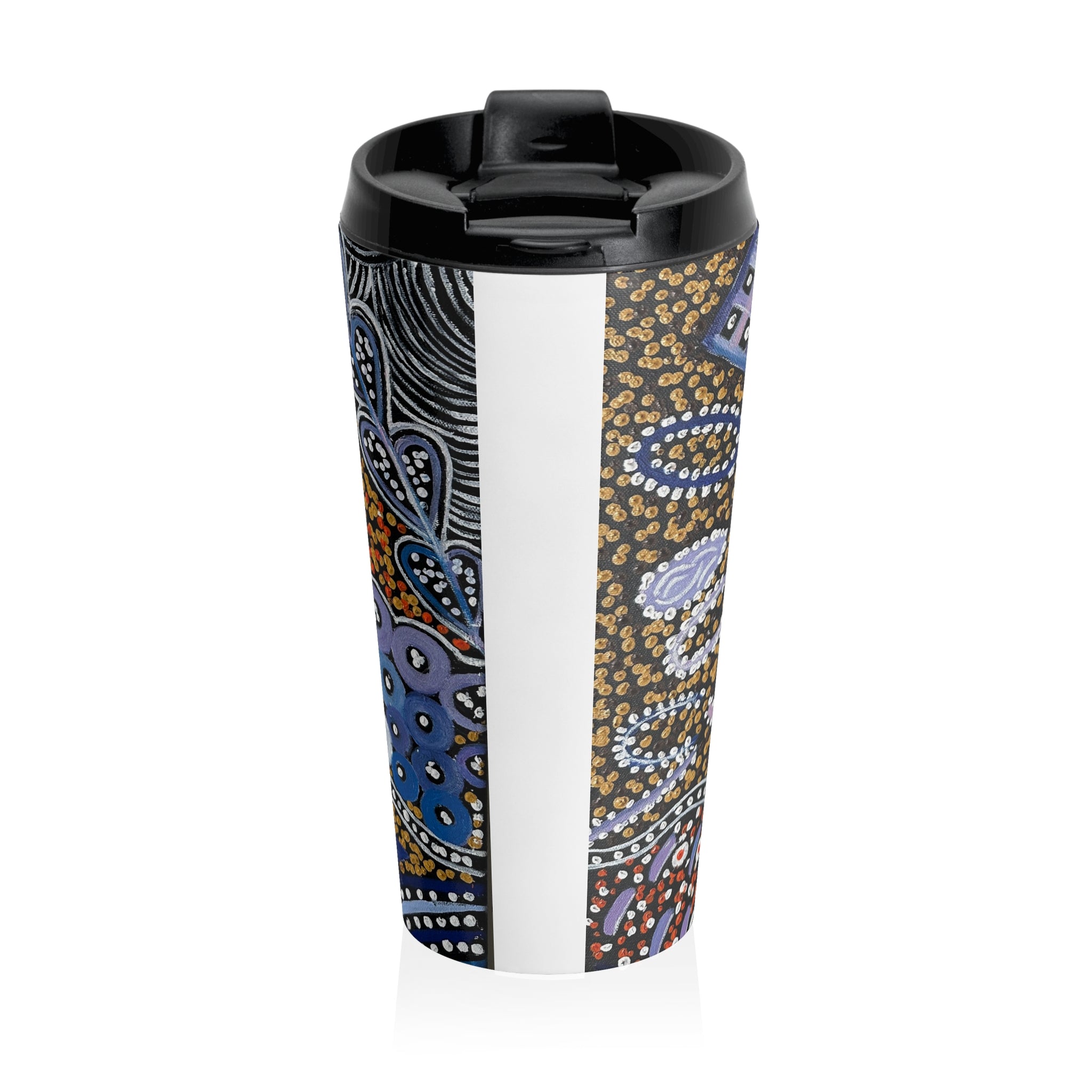 Floral Dot Pattern Stainless Steel Travel Mug — Boho Indigo Aboriginal-Inspired Design