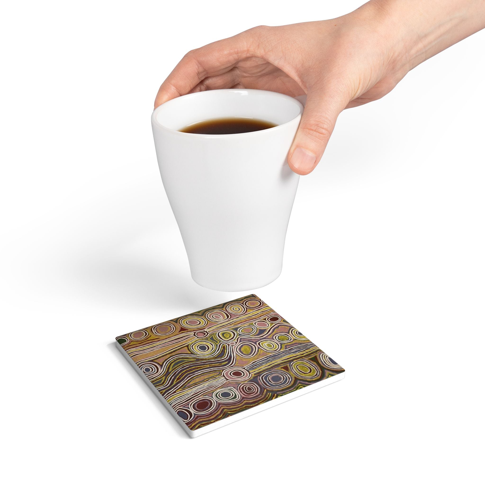 Ceramic Coaster — Aboriginal Dot Art Landscape Design