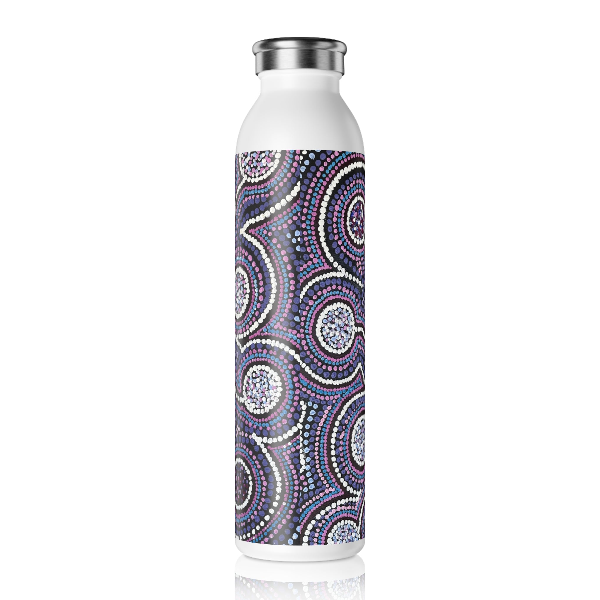 Slim Water Bottle — Purple Aboriginal Dot Art Pattern Stainless Steel Bottle