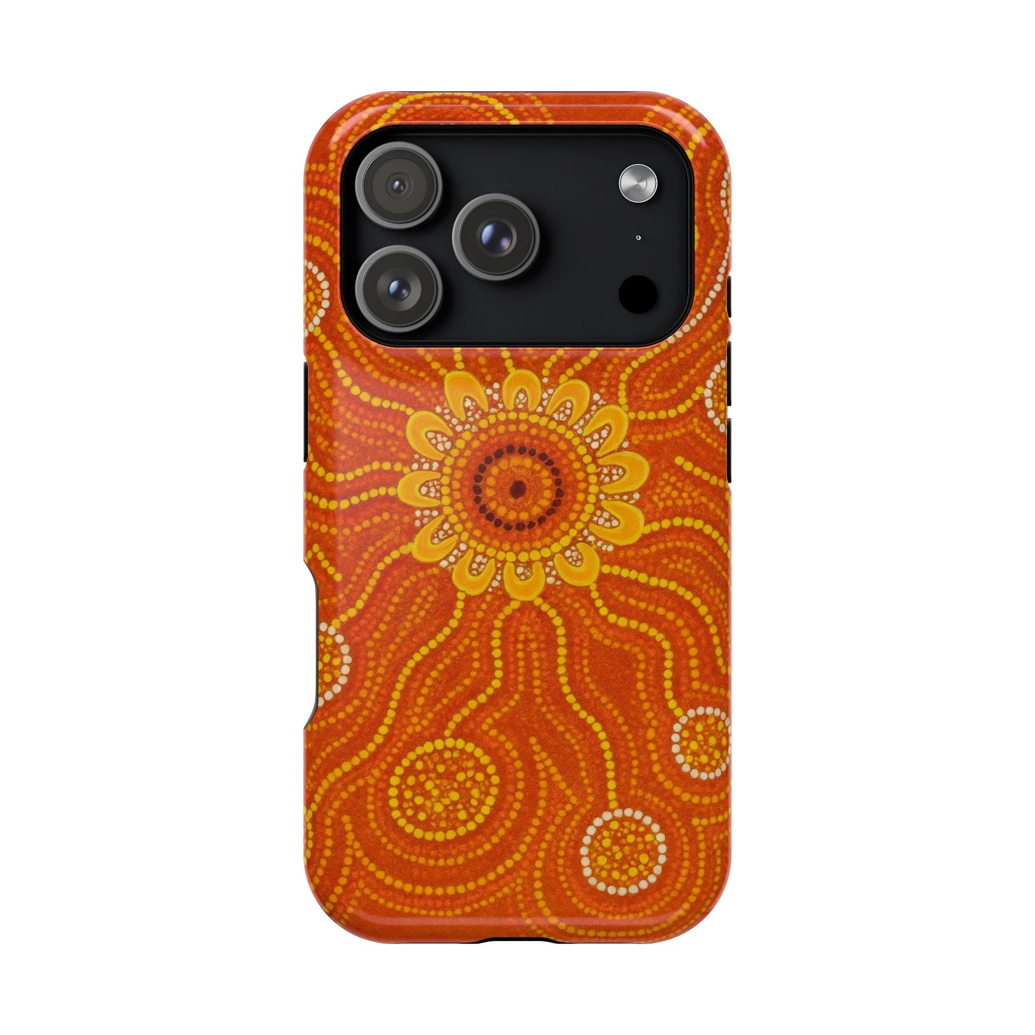 Magnetic Impact-Resistant Phone Case — Orange Aboriginal Dot Art Sunburst