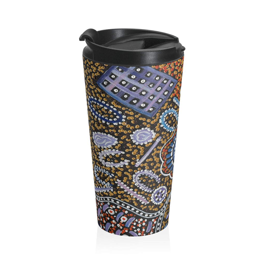 Floral Dot Pattern Stainless Steel Travel Mug — Boho Indigo Aboriginal-Inspired Design