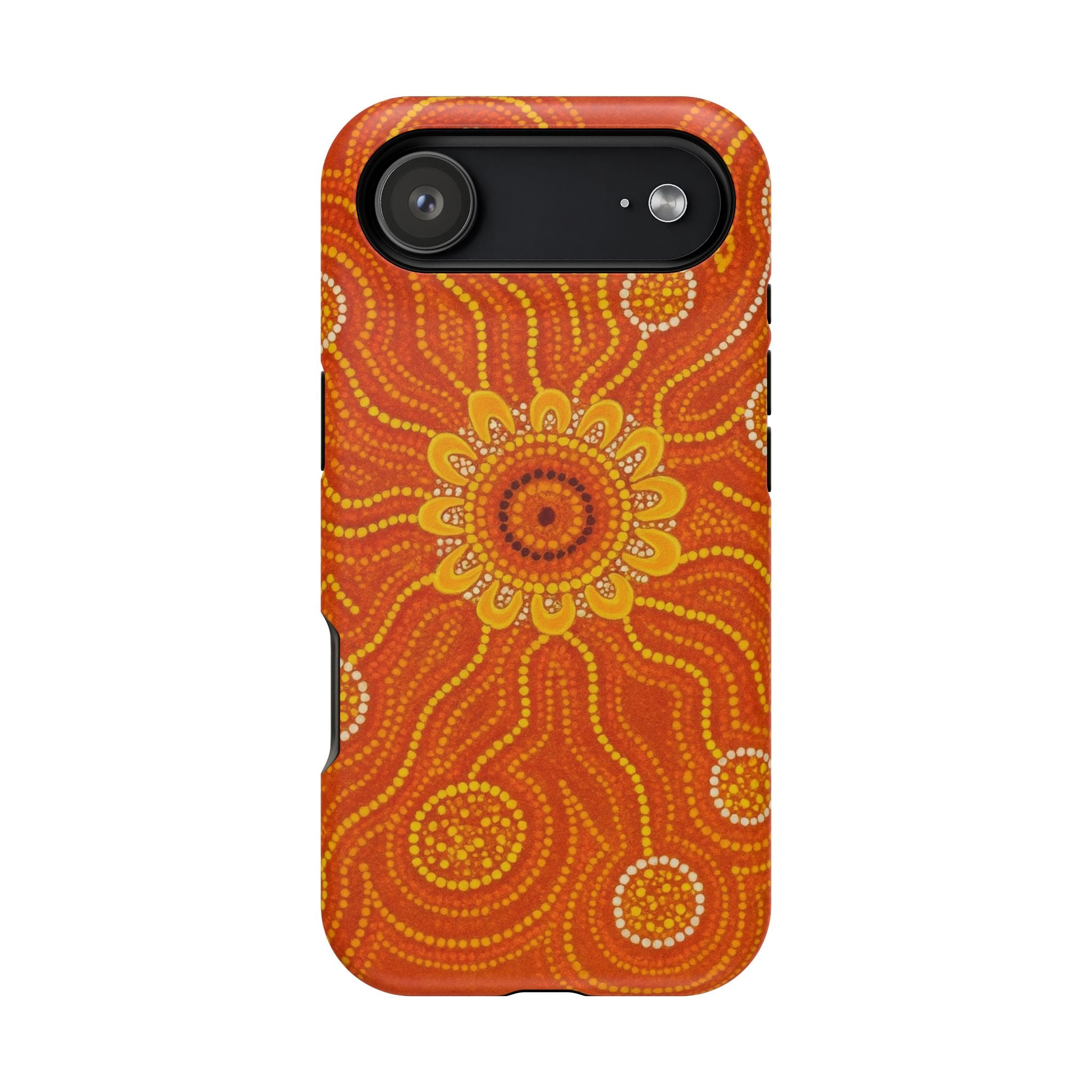 Magnetic Impact-Resistant Phone Case — Orange Aboriginal Dot Art Sunburst