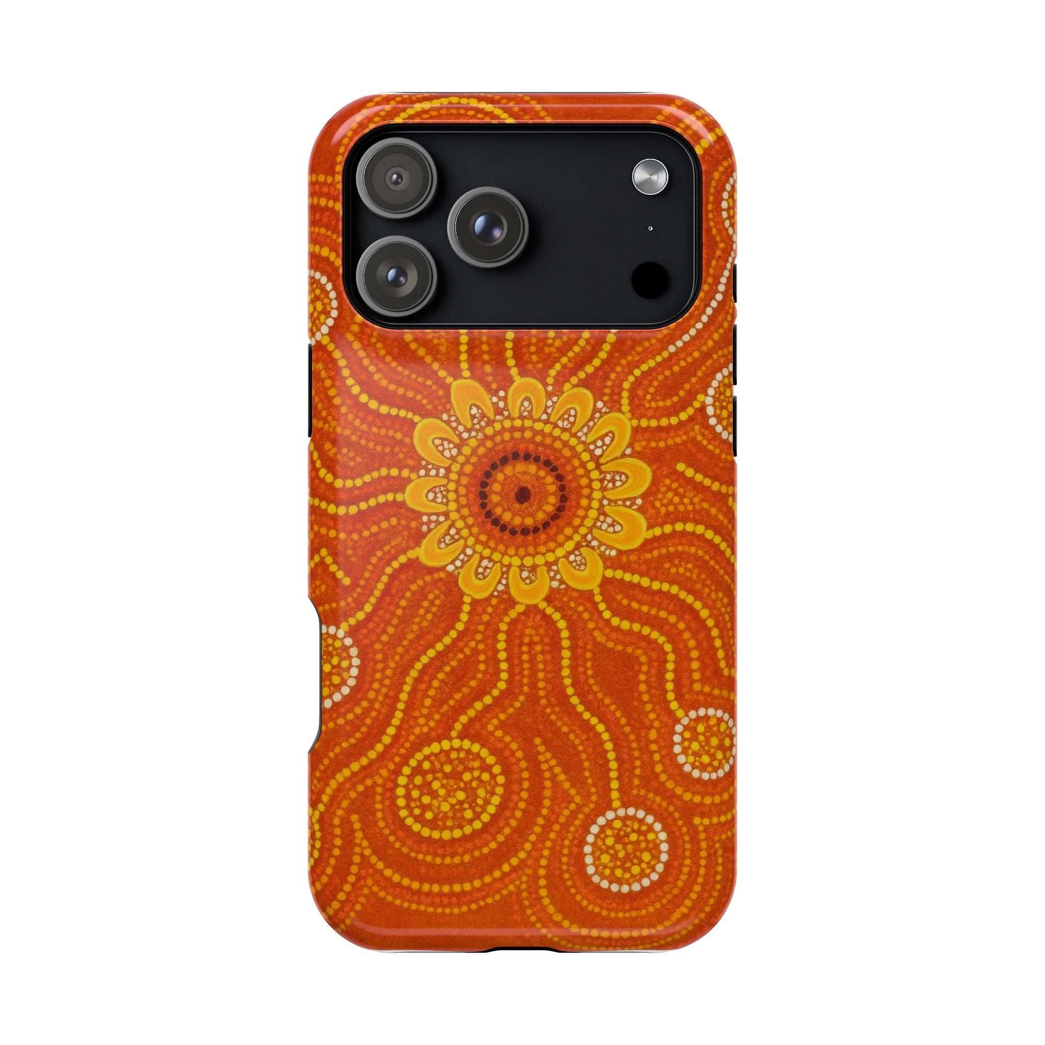 Magnetic Impact-Resistant Phone Case — Orange Aboriginal Dot Art Sunburst