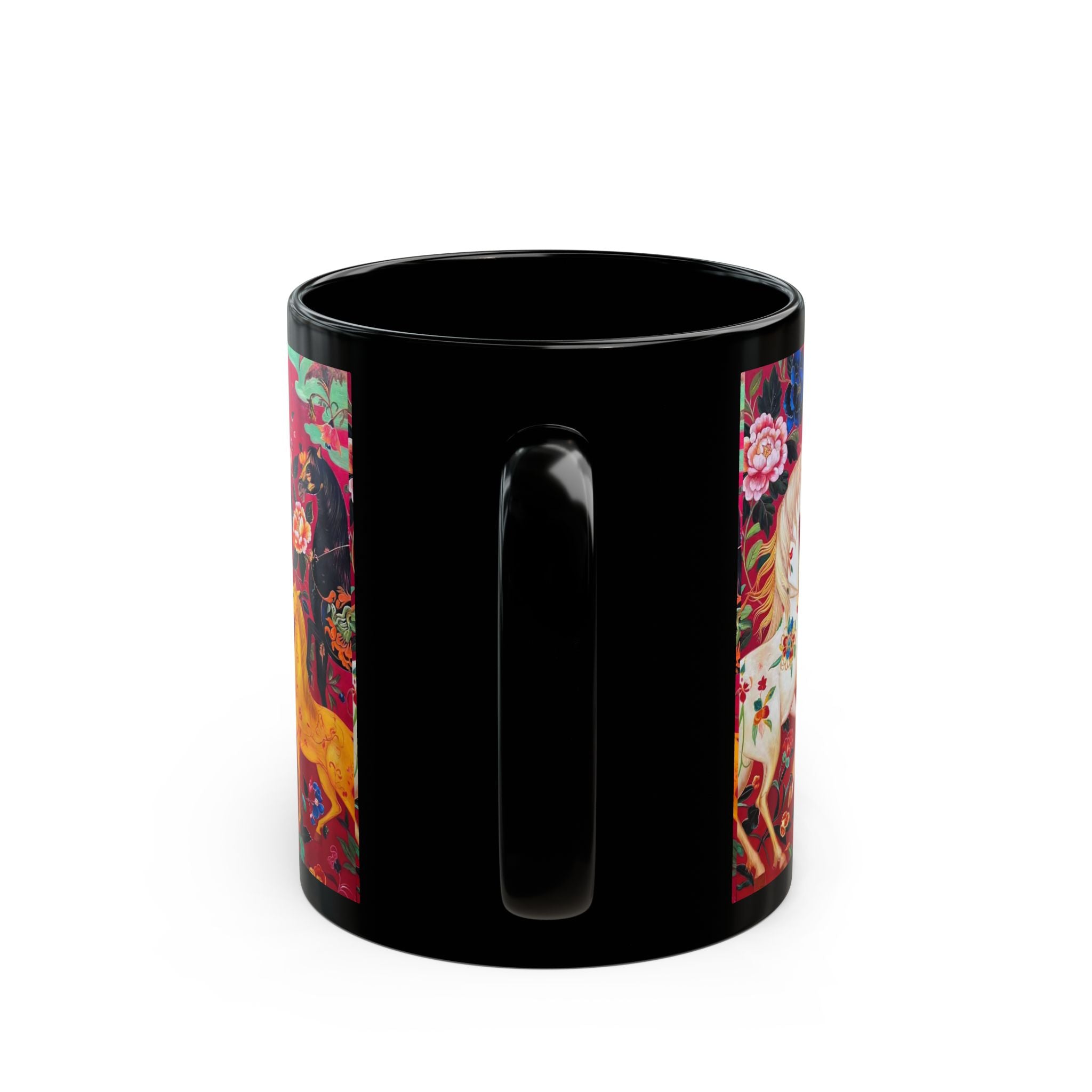 Magical Floral Horses Black Coffee Mug (11oz, 15oz)