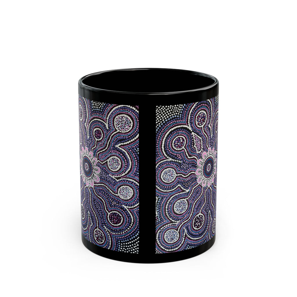 Indigenous Dot Art Black Coffee Mug — Purple Mandala 11oz & 15oz