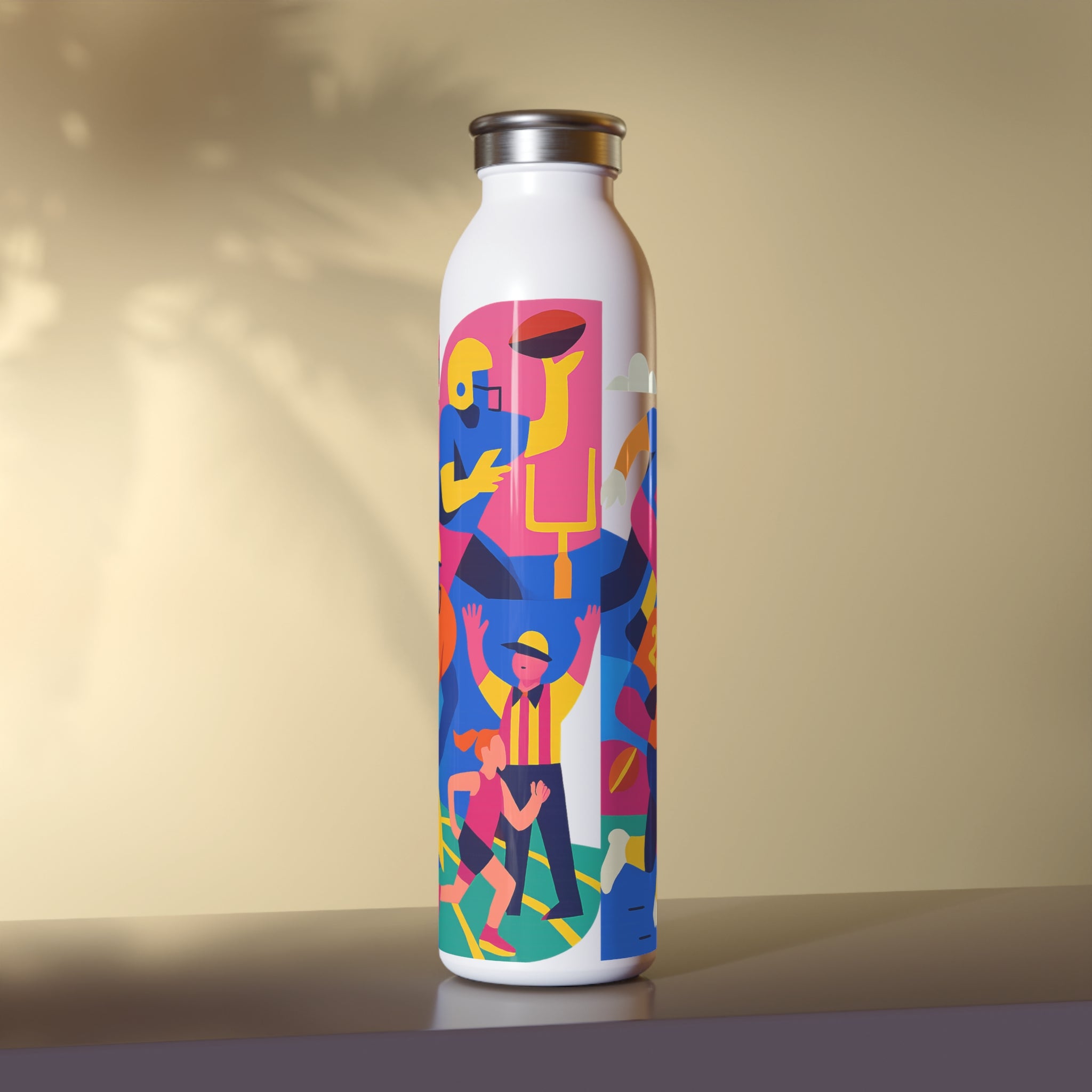All American Slim Water Bottle — Colorful Sports Collage Stainless Steel Bottle